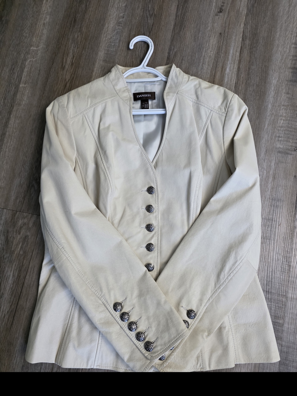 Danier Cream Leather Button-Front Blazer